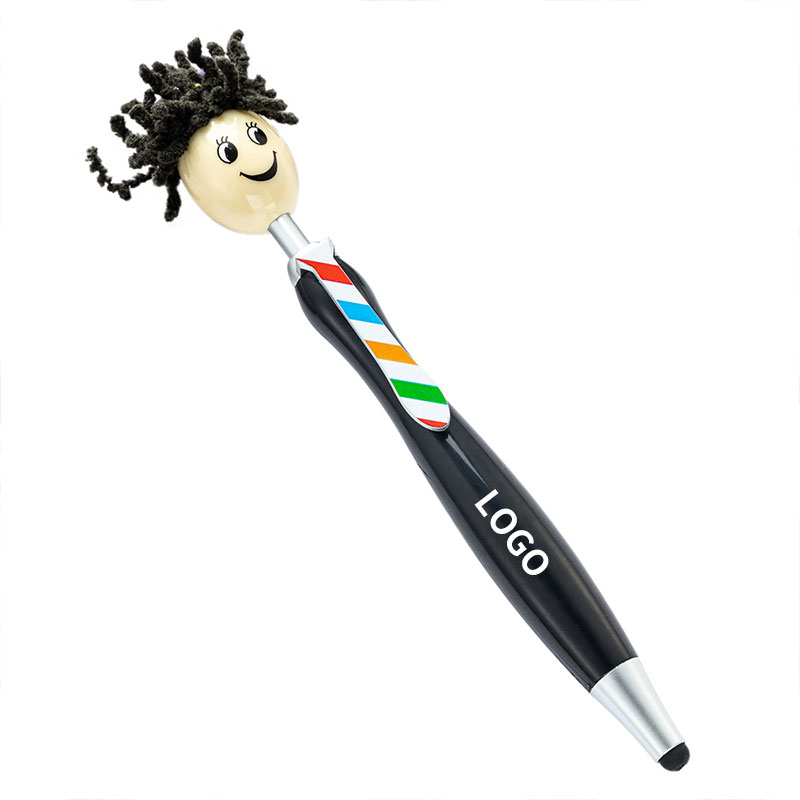 Cartoon Doll Head Hairstyle Ballpoint Pen With Stylus
