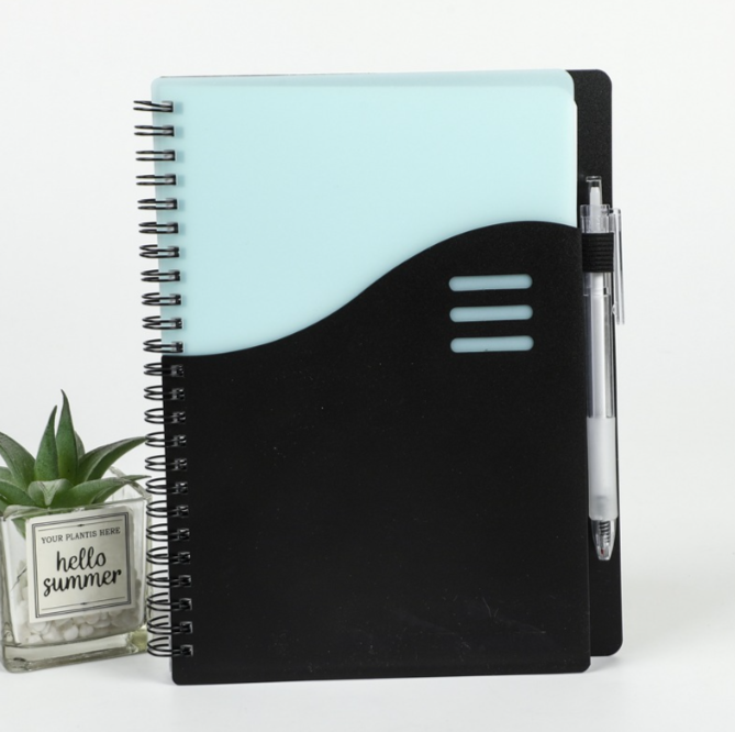 6.3" x 8.39" PP Cover Pocket A5 Coil Spiral Notebooks w/ Pen