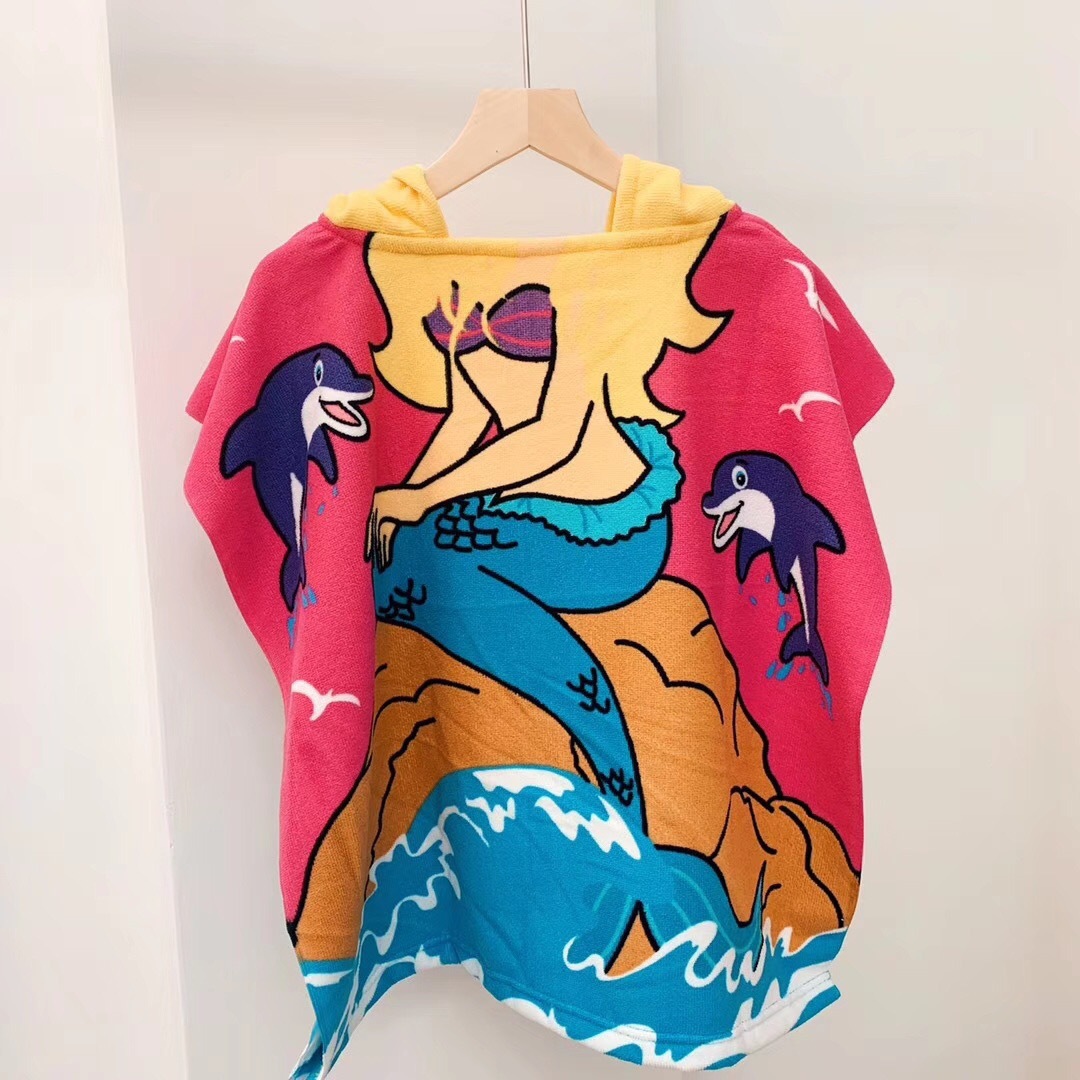 Soft Girl Boy Cartoon Bathrobe Hoodie Unisex Towels Bath Robe Poncho for Kids