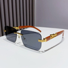 Frameless Geometric Sunglasses with Wood Grain Leopard Print