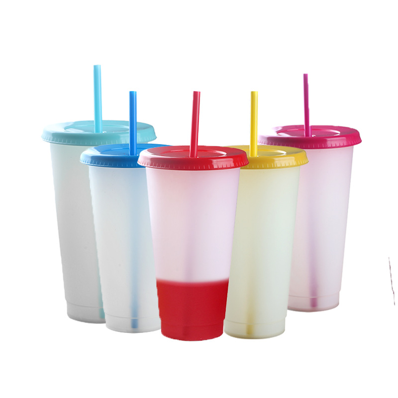 PP Thermochromic Cup Hot And Cold Variants Plastic Color-changing Tumbler Straw Cup