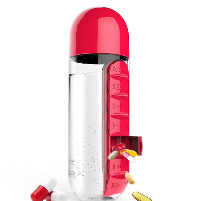 Portable Plastic Pill Box And Water Cup 2-in-1
