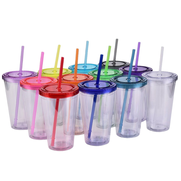 15oz Plastic Transparent Straw Water Cup