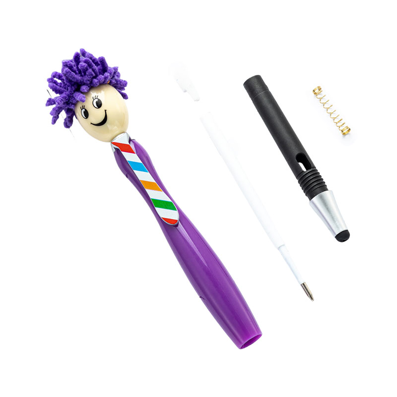 Cartoon Doll Head Hairstyle Ballpoint Pen With Stylus