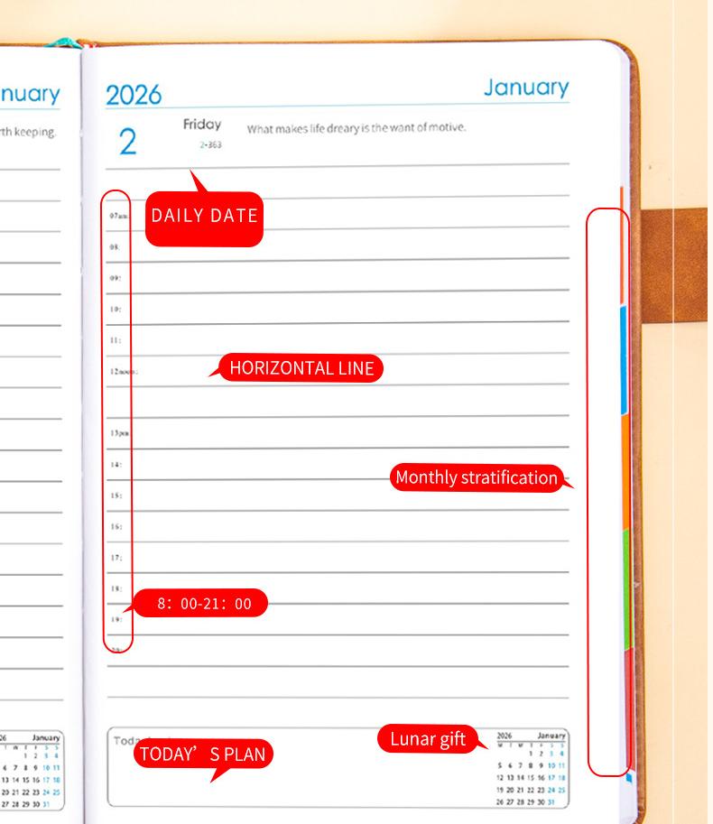 2026 PU Pocket Daily Planner Notebooks 52 Week Calendar