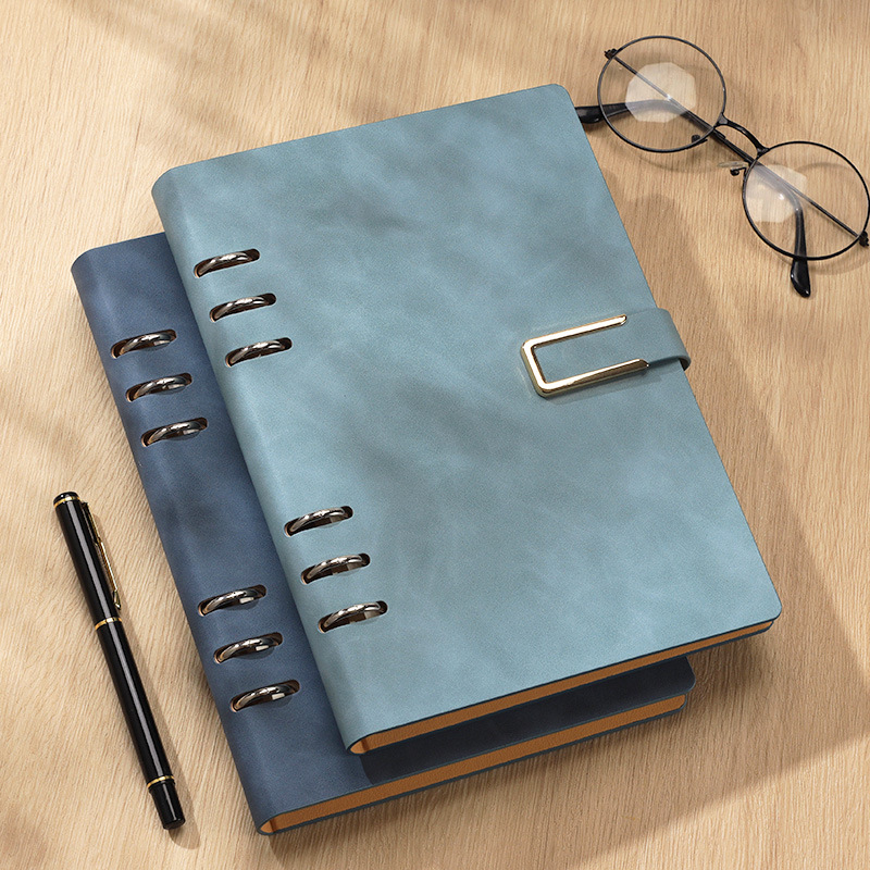 Business Office Student Openwork PU Leather Metal Binder Hardcover Spiral Refillable 6 Ring Journal Personal Planner Notebook