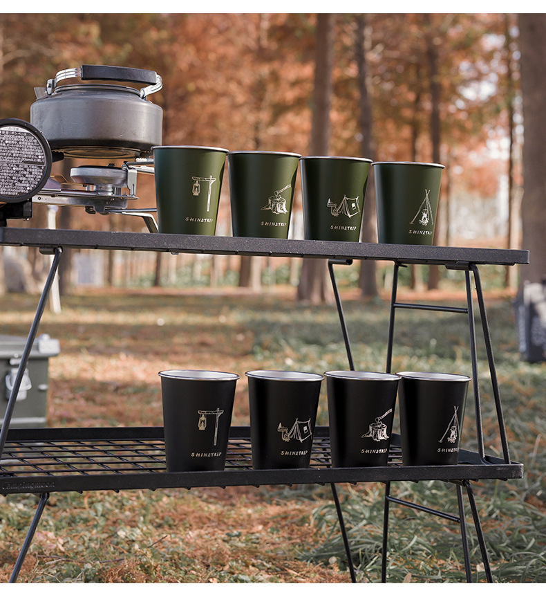 Premium Stainless Steel Cups 11.8 oz Camping Cup Tumbler (4 Pack) Premium Metal Cups Stackable Durable Cup