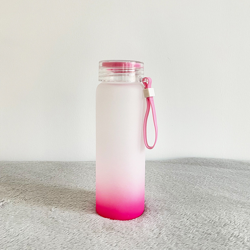 Frosted Glass Water Bottle Wide Mouth Colorful Water Bottle