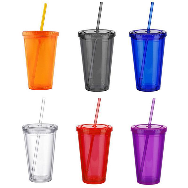 15oz Plastic Transparent Straw Water Cup