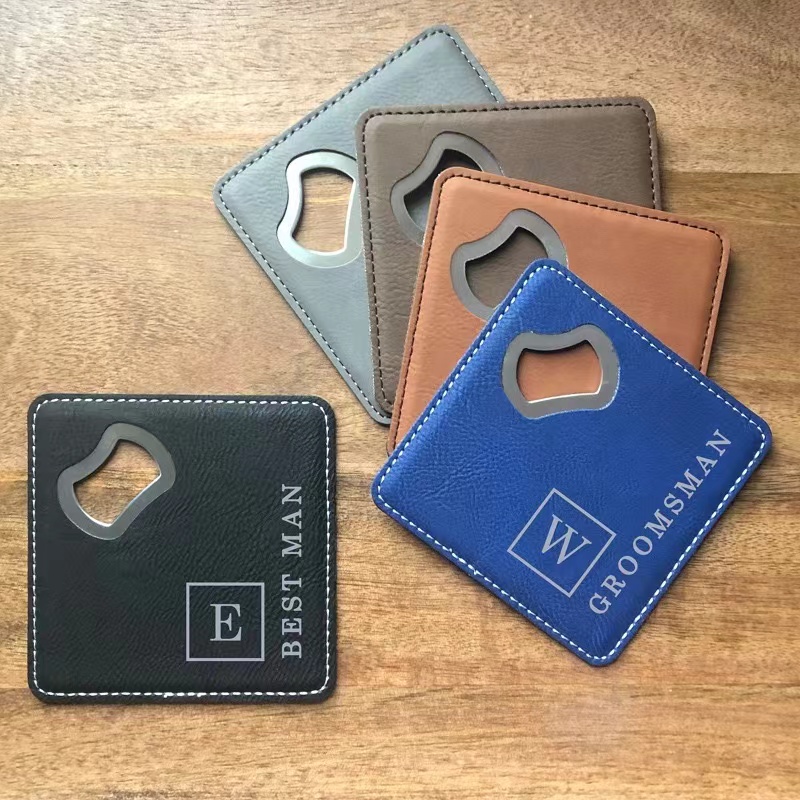 Square Leather Coaster Bottle Opener