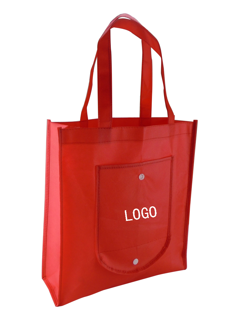 Promotional Logoed Custom Snap Up Folding Non-woven Shopper Grocery Tote Bag