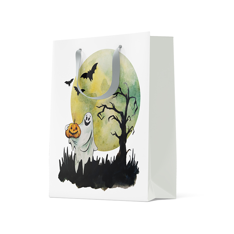 Printing Hot Foil Halloween Gift Paper Bag With Ribbon Handle