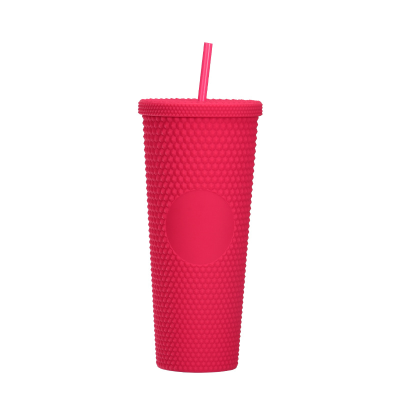 Hot Sell 24oz Double Wall Plastic Studded Tumbler with Straw