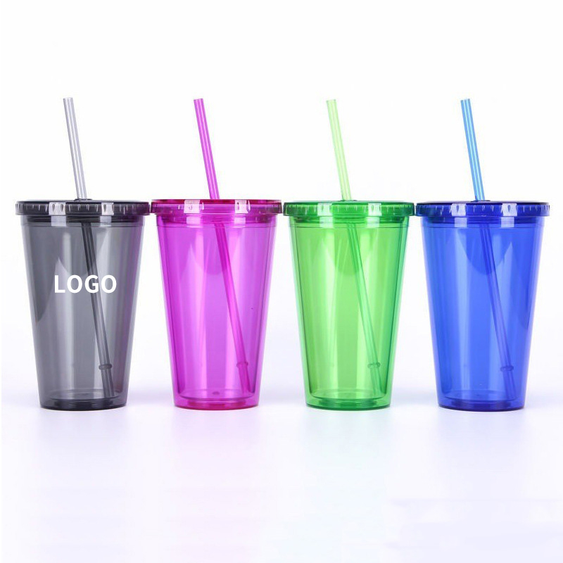 15oz Plastic Transparent Straw Water Cup