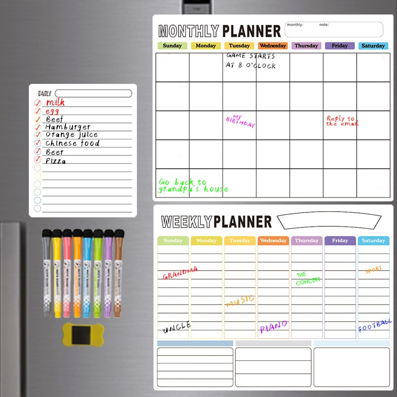 Fridge Pad Magnetic Monthly Weekly Daily Planner Whiteboard