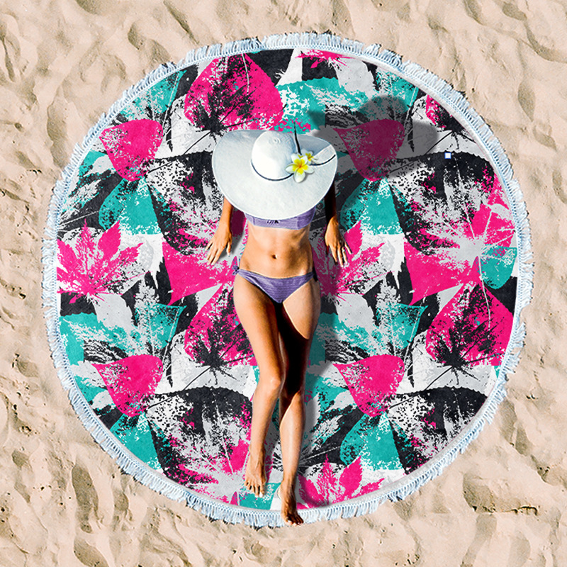 Custom Full Color Imprint Large Round Microfiber Beach Towel